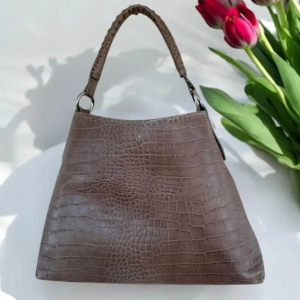 Maurizio Taiuti Italian Leather Croc Embossed Hobo Shoulder Bag